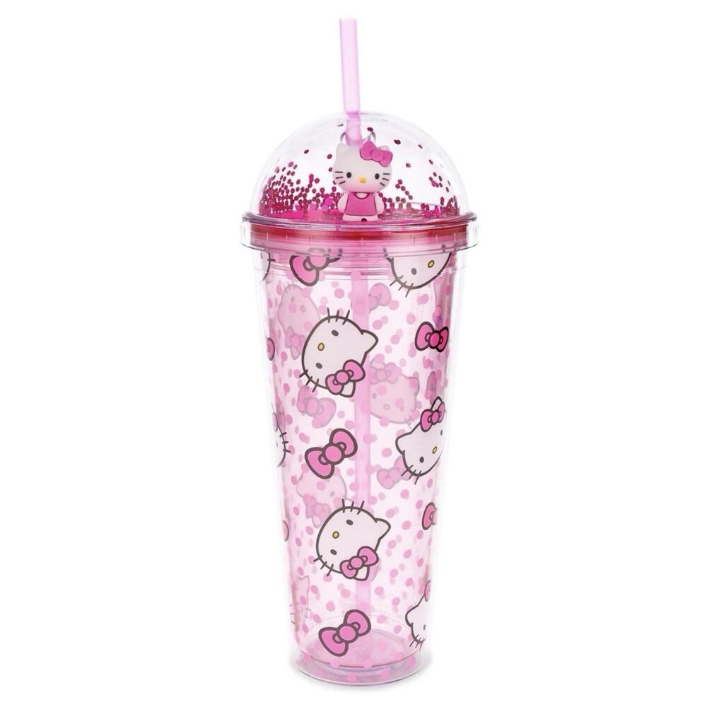 Sanrio Hello Kitty 24 Ounce Confetti Sequin Carnival Cup With Dome Lid and Straw